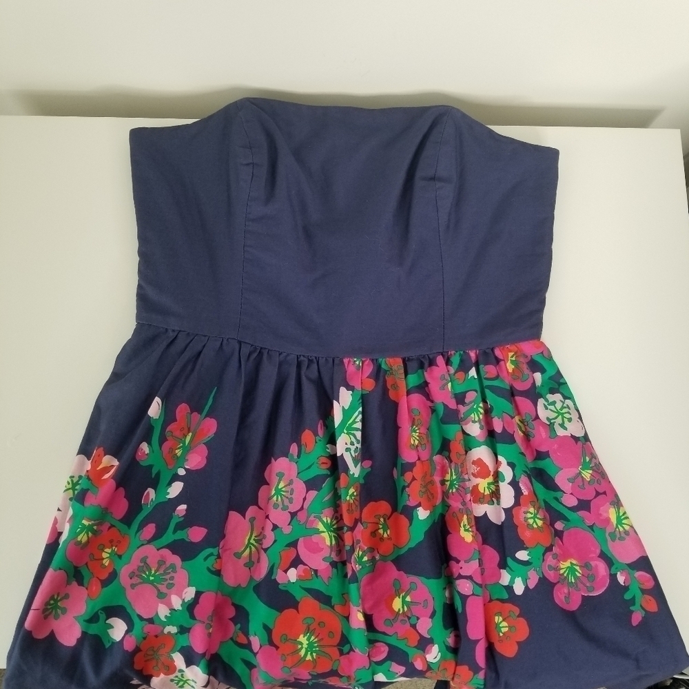 Lilly Pulitzer Lottie Blue Cherry Floral Strapless Mini Dress Size 6 - Picture 7 of 16